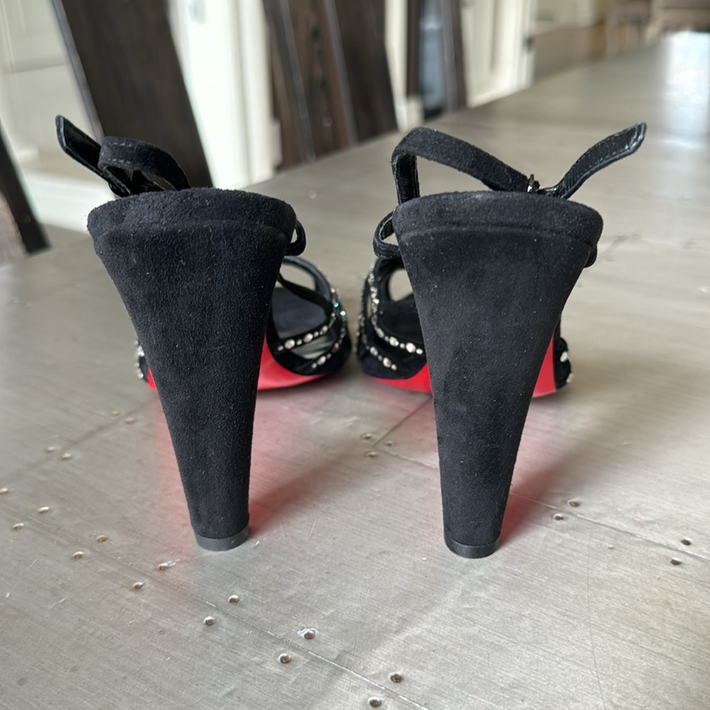 Christian Louboutin vegastrassima black suede rhinestone pump 100mm sz 41 - Picture 8 of 12